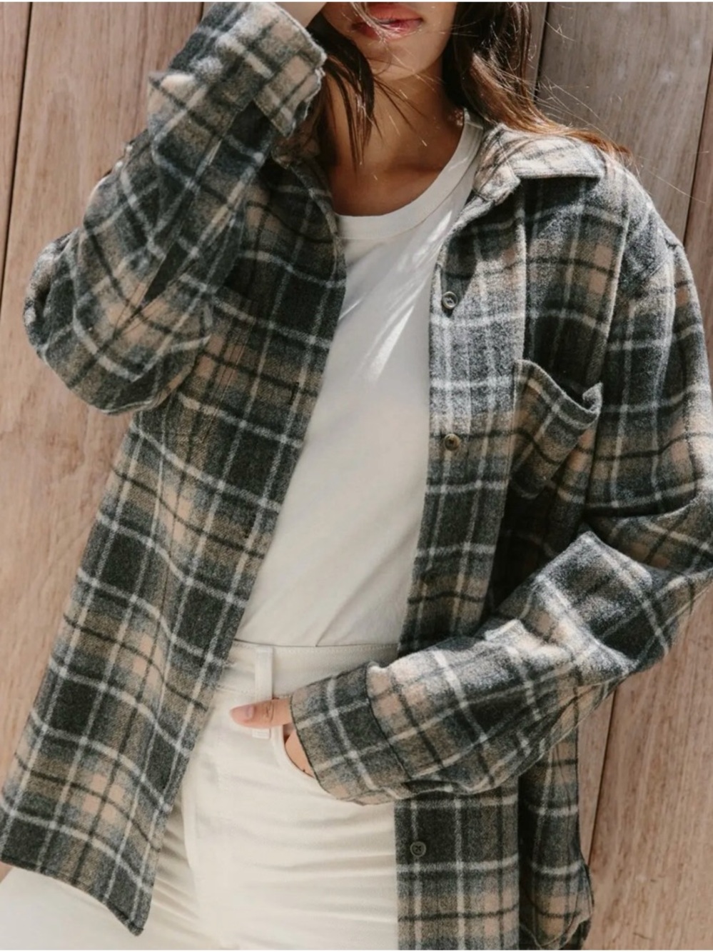 Jenni Kayne Green and Cream Plaid Button-Down Shirt